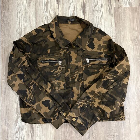 Fashion Nova Camo Utility Zip Front Denim Jacket Women’s 1X Army Green - Picture 1 of 10